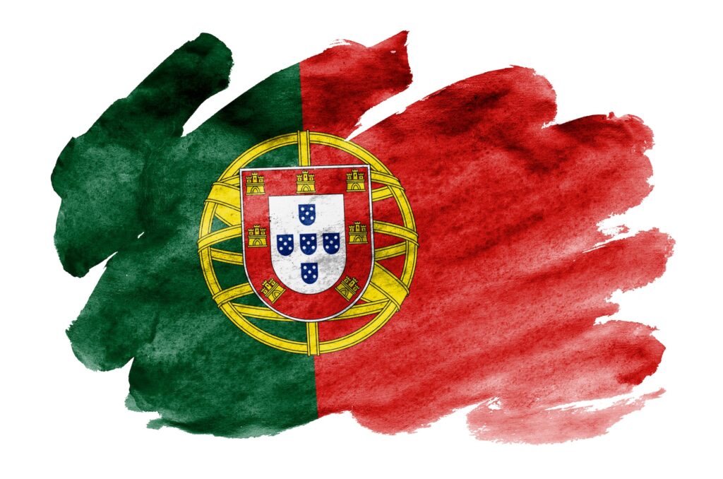 Portugal flag is depicted in liquid watercolor style isolated on white background